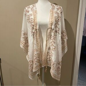 White and Tan Floral Kimono
